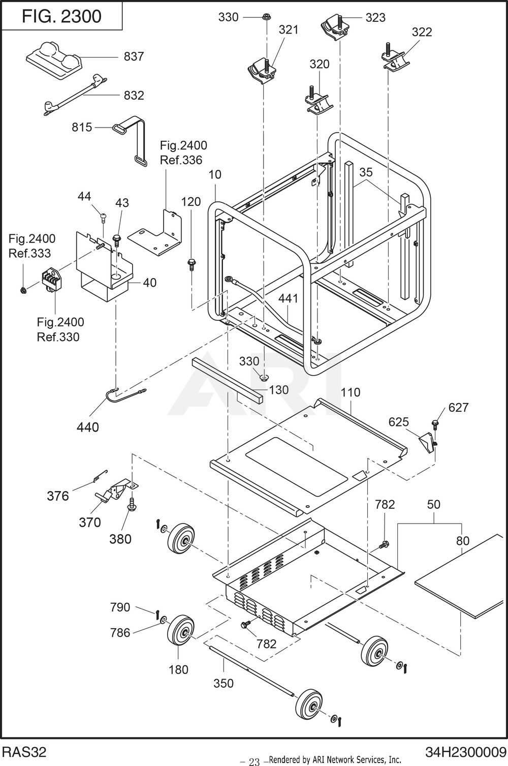 2300 Base Frame Diagram and Parts List for RAS43023510  Subaru Generator