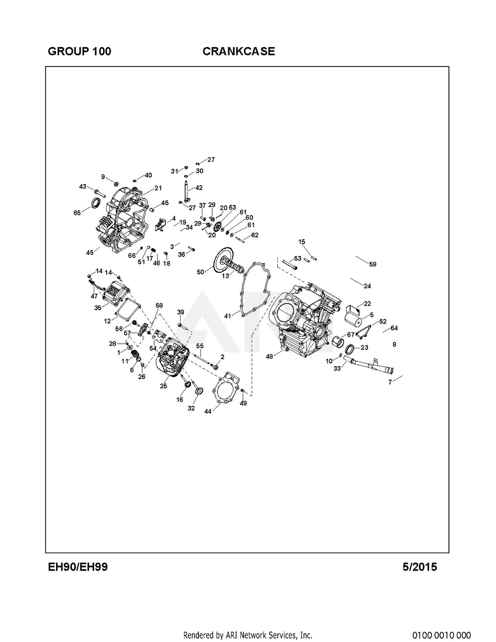 100 Crankcase Diagram and Parts List for EH990VS0010  Subaru Engine