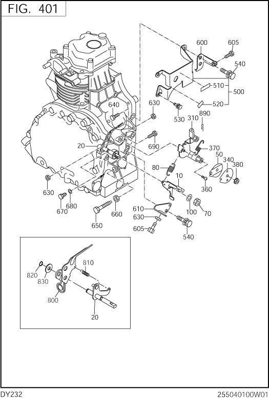 Governor,operate Diagram and Parts List for DY232DD0201 DY232 Subaru Engine