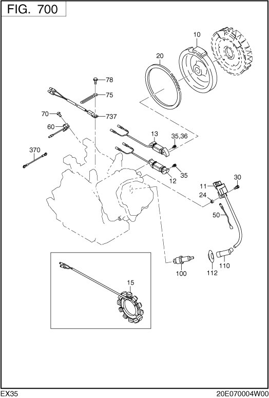 Electric Device Diagram and Parts List for EX350D00031 EX350 Subaru Engine