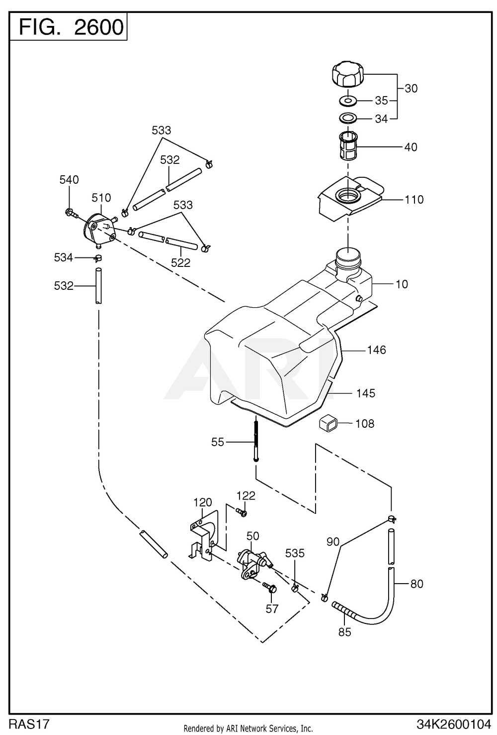 2600 Fuel And Lubricant Diagram and Parts List for RAS17023095  Subaru Generator