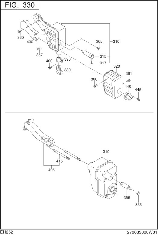 Intake Exhaust Diagram and Parts List for EH252B02021 EH252 Subaru Engine
