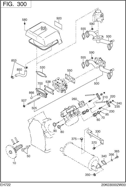 Intake,exhaust Group Diagram and Parts List for EH722DS0100 EH722 Subaru Engine