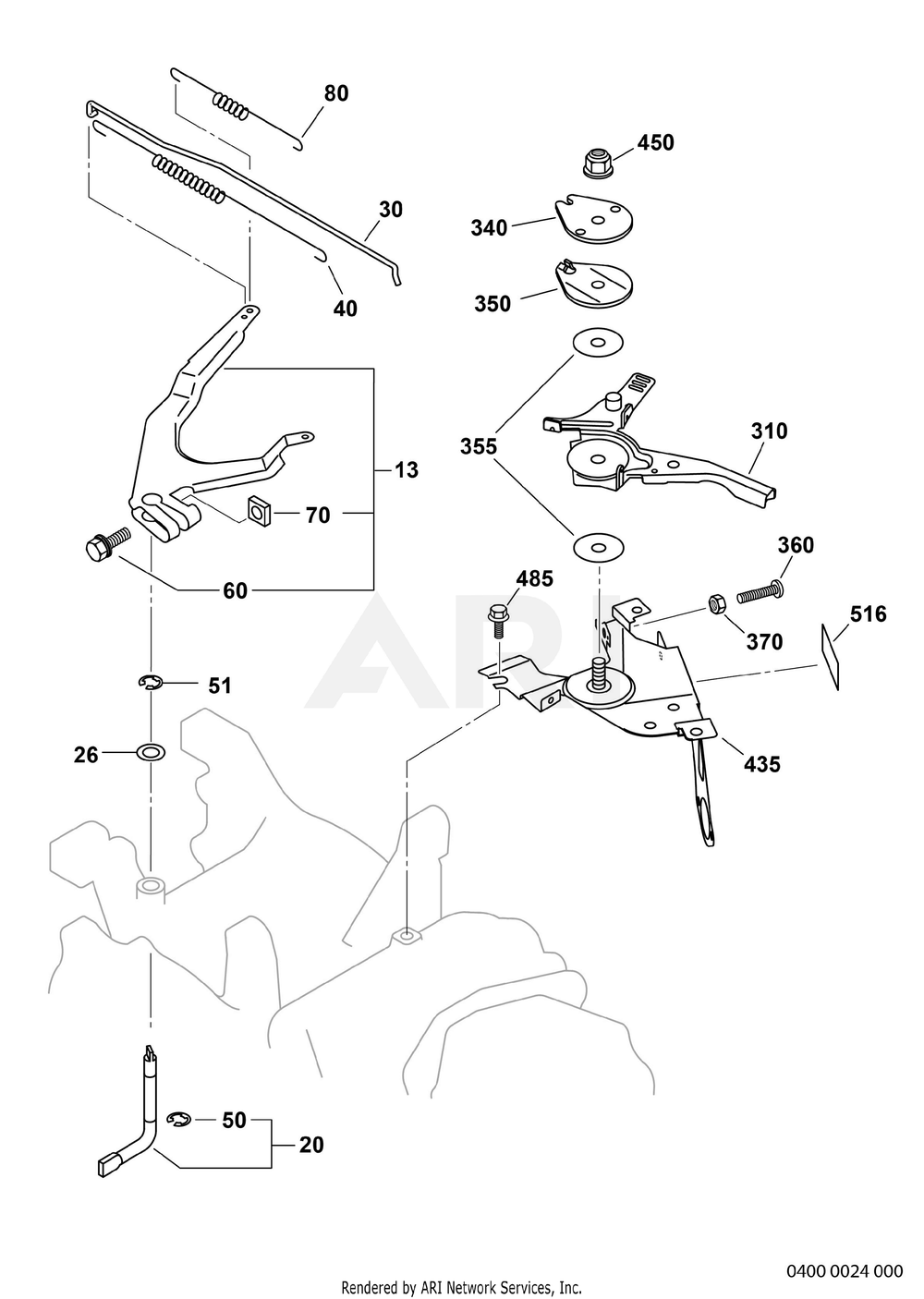 400 Governor Diagram and Parts List for EX400D51040  Subaru Engine