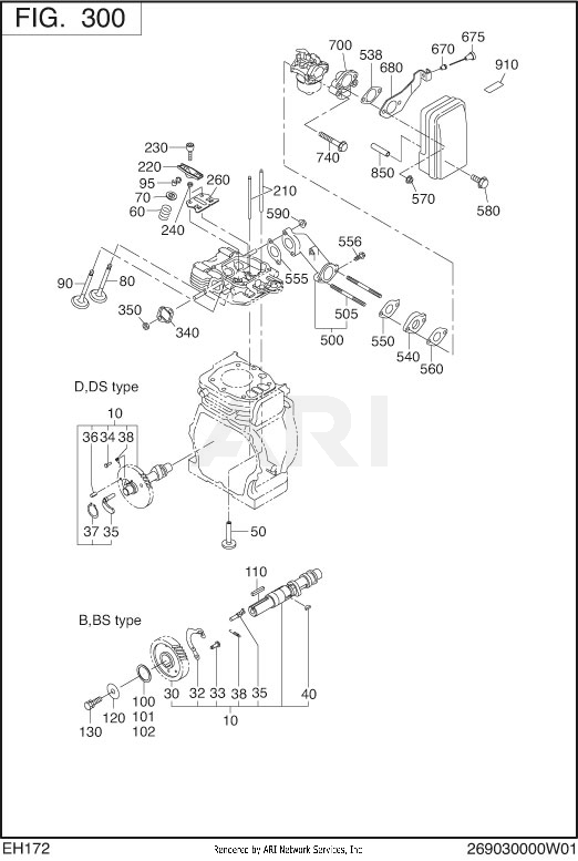 300 Intake And Exhaust Diagram and Parts List for EH172YR0003  Subaru Engine