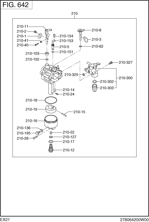 Fuel Lubricant Diagram and Parts List for EX210K80022 EX210 Subaru Engine