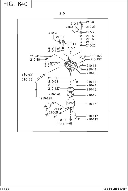 Fuel Lubricant Diagram and Parts List for EH360D61011 EH360 Subaru Engine