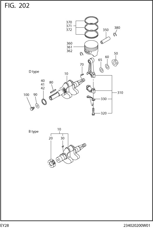 Crankshaft,piston Diagram and Parts List for EY280DC0510 EY280 Subaru Engine