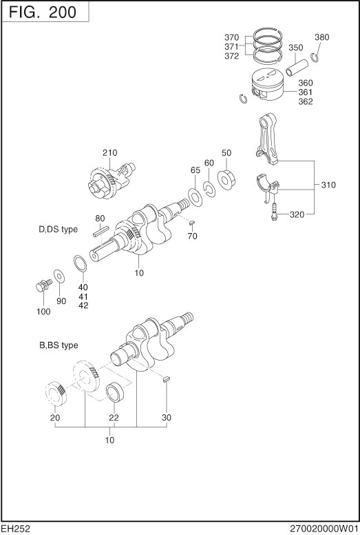Crankshaft,piston Diagram and Parts List for EH252B02021 EH252 Subaru Engine