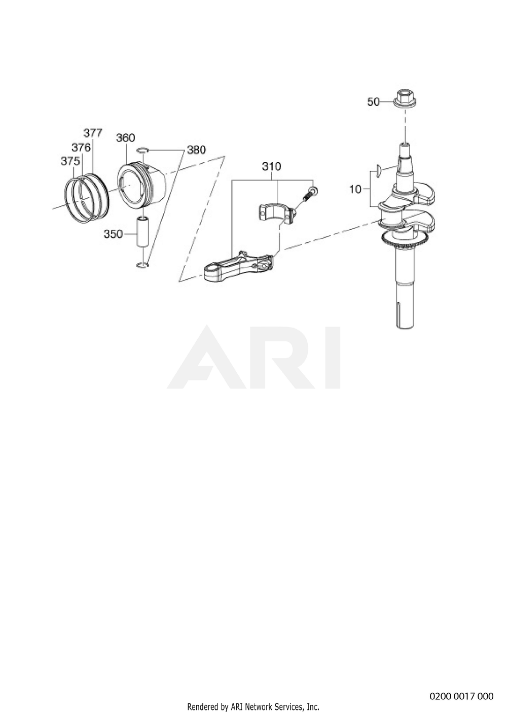 200 Crankshaft Diagram and Parts List for EA190V50160  Subaru Engine