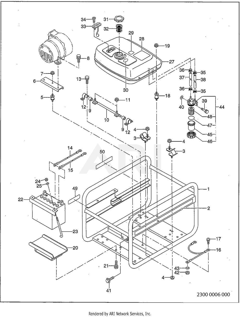 2300 Base Frame And Fuel Tank Diagram and Parts List for RD330017640  Subaru Generator