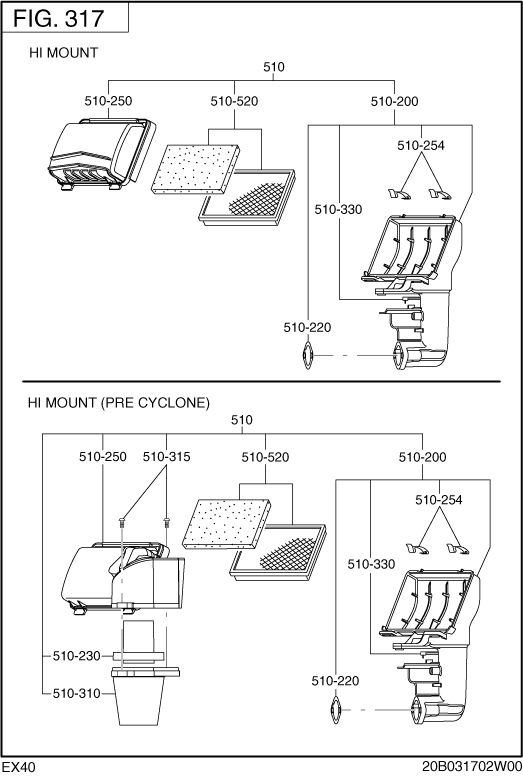 Intake,exhaust Diagram and Parts List for EX400DM5030 EX400 Subaru Engine