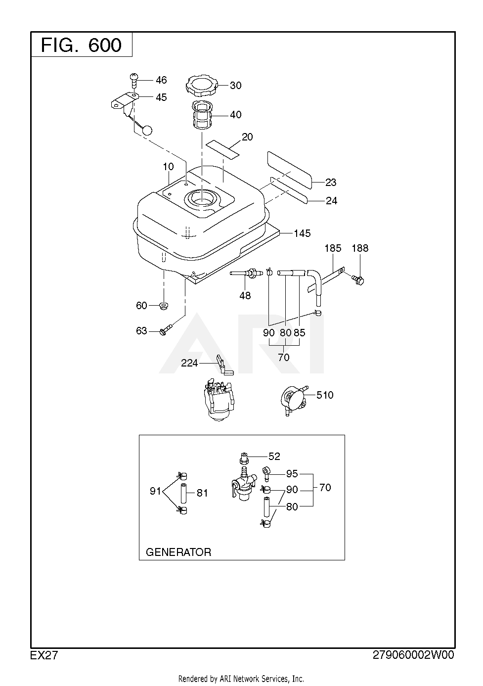 600 Fuel And Lubricant Diagram and Parts List for EX270DS0290  Subaru Engine