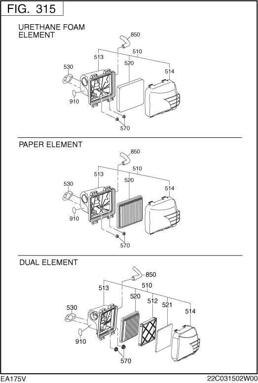 Intake Exhaust Diagram and Parts List for EA175V73060 EA175 Subaru Engine