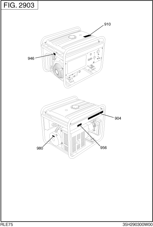 Label Diagram and Parts List for RLE75018001 RGX7500 Subaru Generator