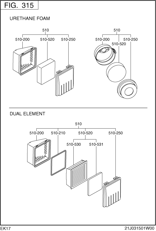 Intake,exhaust Group Diagram and Parts List for EK170BS0010 EK170 Subaru Engine