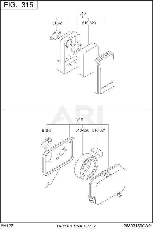 315 Intake And Exhaust Diagram and Parts List for EH122D46550  Subaru Engine