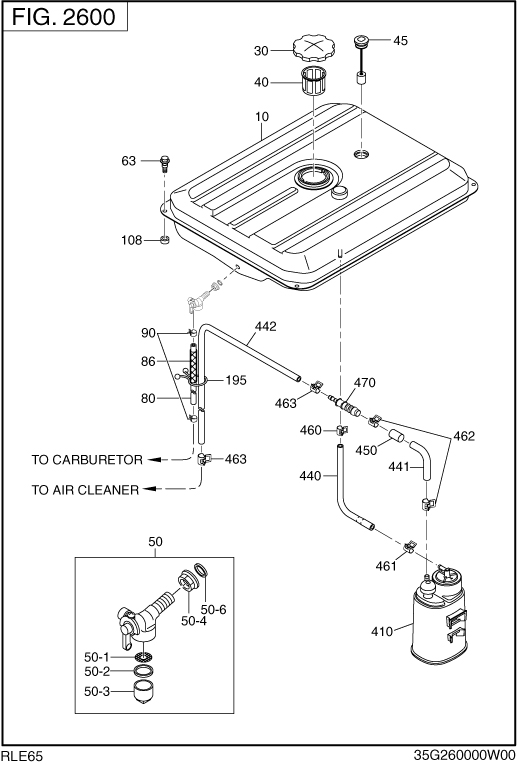 Fuel Tank Diagram and Parts List for RLE65053500 RGX6500E Subaru Generator
