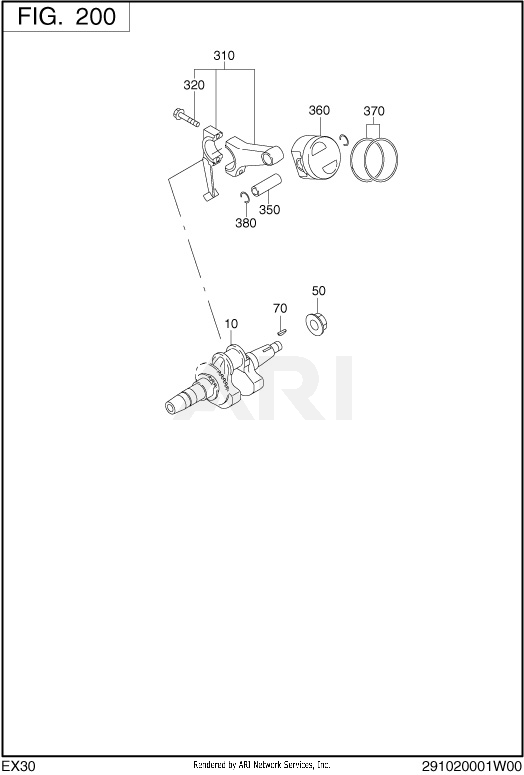 200 Crankshaft Diagram and Parts List for EX300D520X2  Subaru Engine