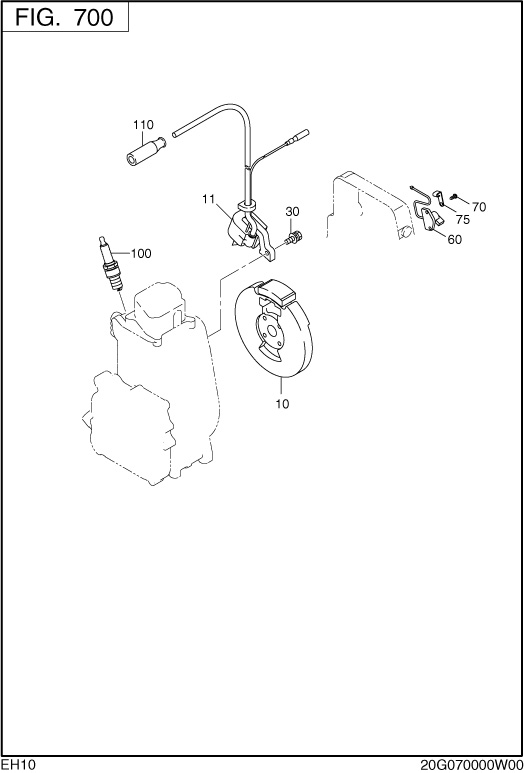 Electric Device Diagram and Parts List for EH100F47013 EH100 Subaru Engine
