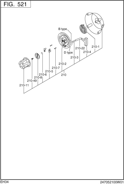 Cooling,starting Diagram and Parts List for EH340B70310 EH340 Subaru Engine