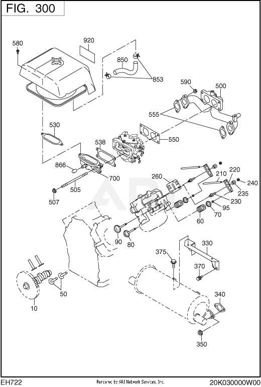 300 Intake And Exhaust Diagram and Parts List for EH722DS5171  Subaru Engine