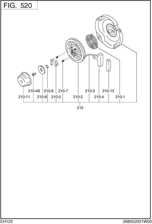 Cooling,starting Diagram and Parts List for EH122B00090 EH122 Subaru Engine