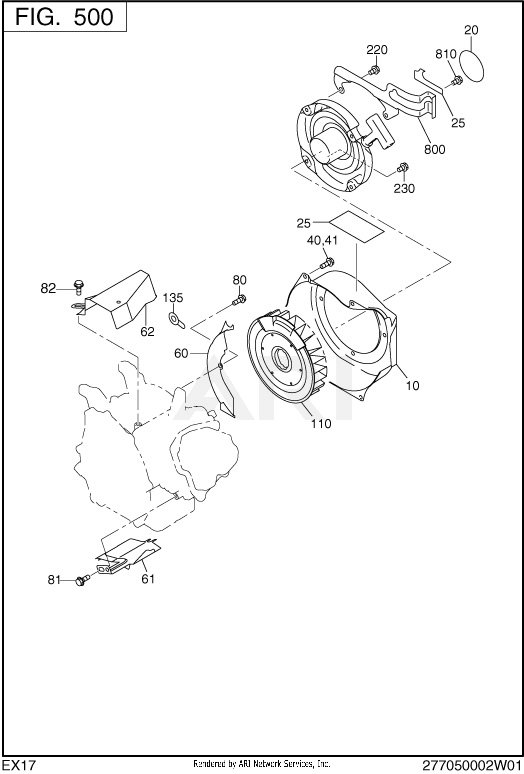 500 Cooling And Starting Diagram and Parts List for 170DT1300  Subaru Engine