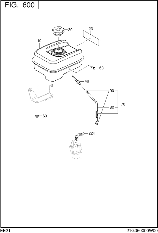 Fuel Lubricant Diagram and Parts List for EE210DSM910 EE210 Subaru Engine