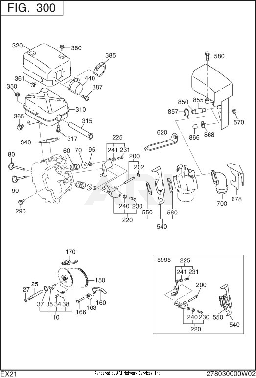 300 Intake And Exhaust Diagram and Parts List for EX210DST030  Subaru Engine