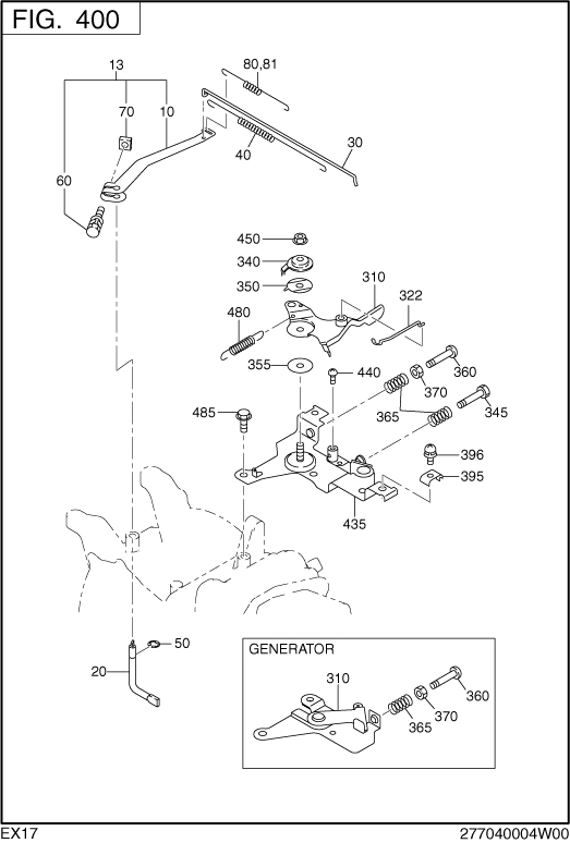 Governor Operation Diagram and Parts List for EX170D40022 EX170 Subaru Engine