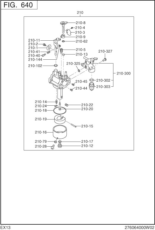 Fuel Lubricant Diagram and Parts List for EX130D40036 EX130 Subaru Engine