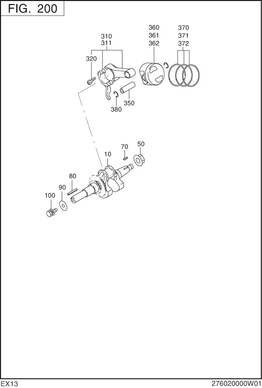 Crankshaft,piston Diagram and Parts List for EX130D40036 EX130 Subaru Engine