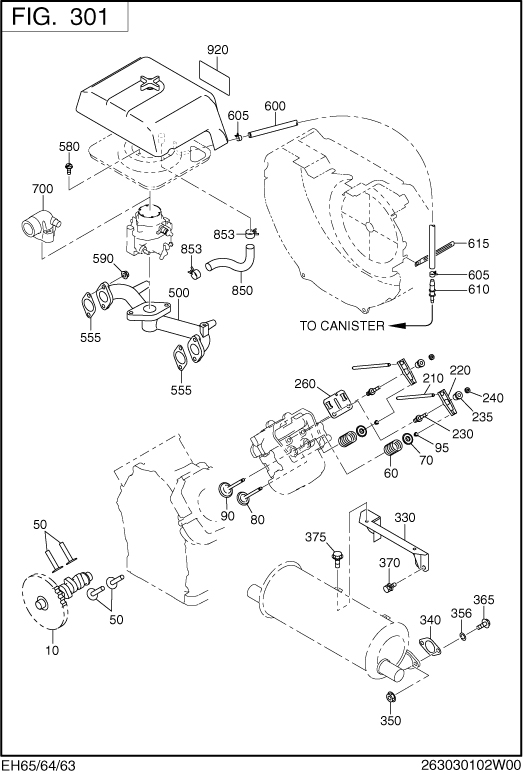 Intake,exhaust Group Diagram and Parts List for EH650DA2542 EH650 Subaru Engine