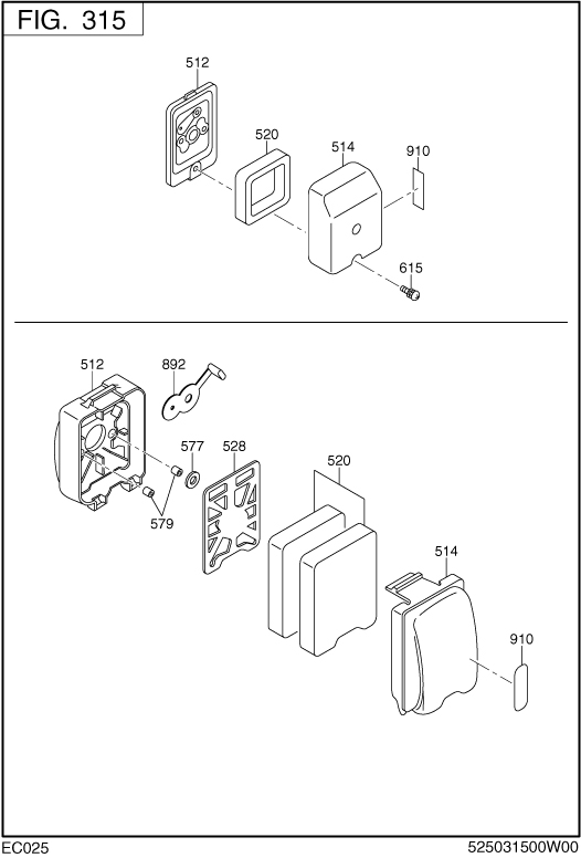 Intake Exhaust Diagram and Parts List for EC025GR5108 EC025 Subaru Engine