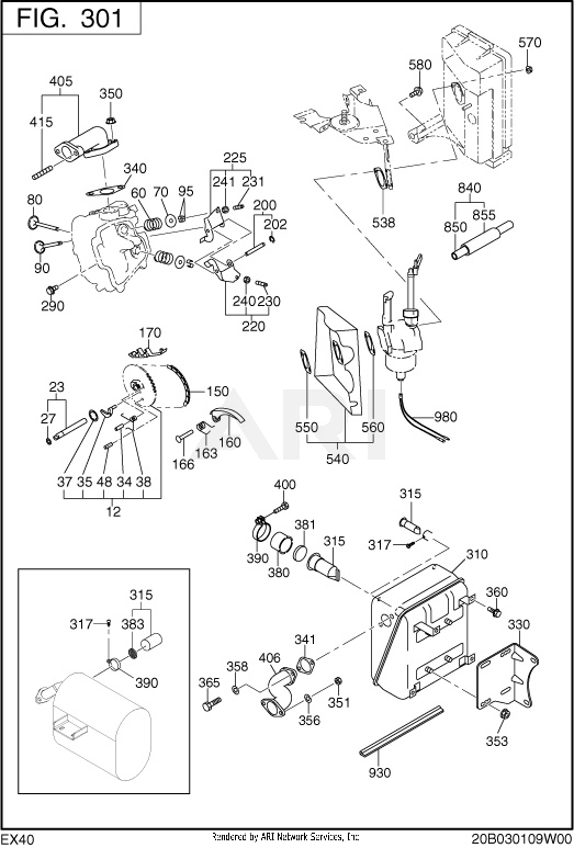 300 Intake And Exhaust Diagram and Parts List for RLE75053500  Subaru Generator