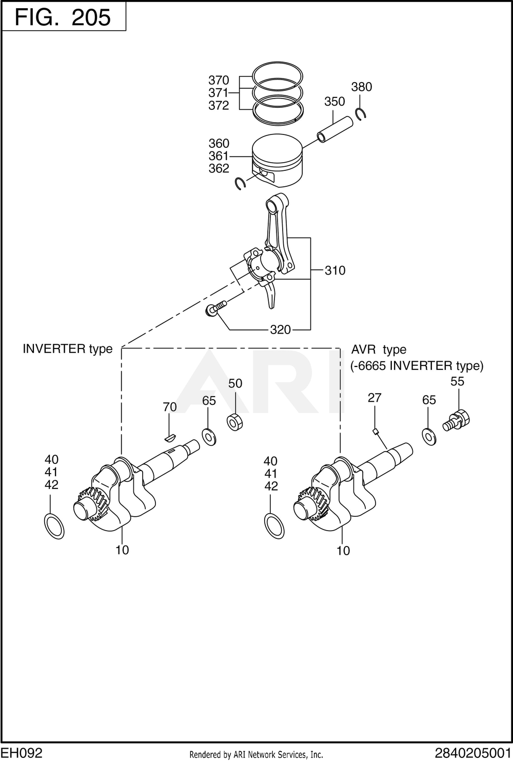 200 Crankshaft Diagram and Parts List for RGS17023080  Subaru Generator