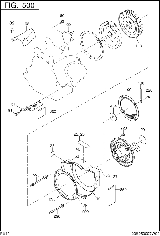 Cooling,starting Diagram and Parts List for EX400DM5030 EX400 Subaru Engine