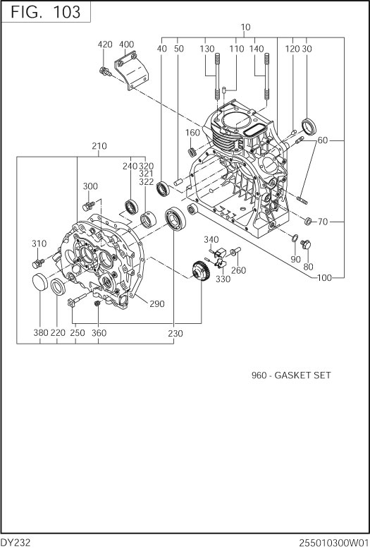 Crankcase Diagram and Parts List for DY232YD1030 DY232 Subaru Engine