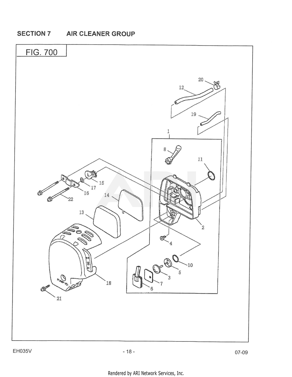 700 Air Cleaner Diagram and Parts List for EH035VA1305  Subaru Engine