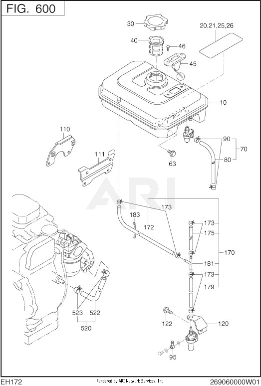 600 Fuel And Lubricant Diagram and Parts List for EH172YR0003  Subaru Engine