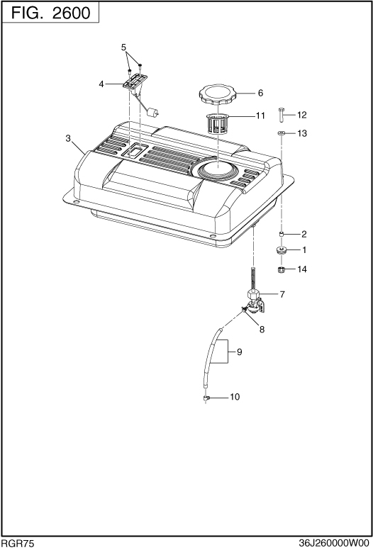 Fuel Lubricant Diagram and Parts List for RGR75023000 SGX7500 Subaru Generator