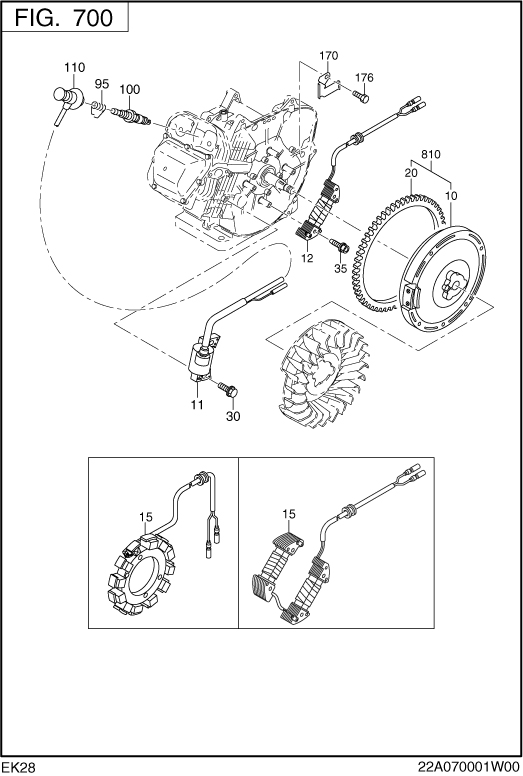 Electric Device Group Diagram and Parts List for EK280B00000 EK280 Subaru Engine