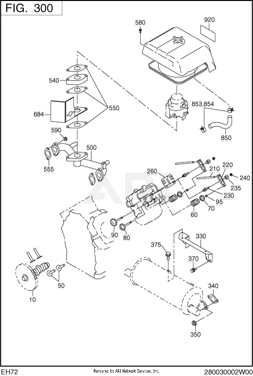 300 Intake And Exhaust Diagram and Parts List for EH722DS0441  Subaru Engine