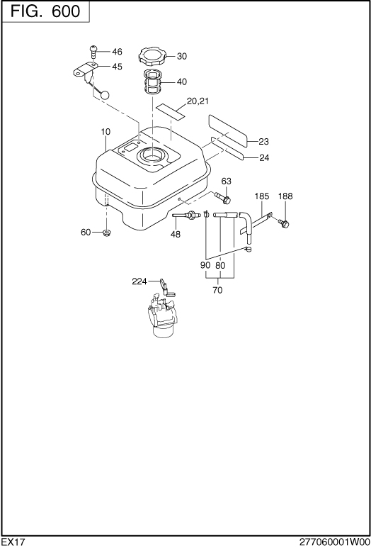 Fuel Lubricant Diagram and Parts List for EX170D40022 EX170 Subaru Engine
