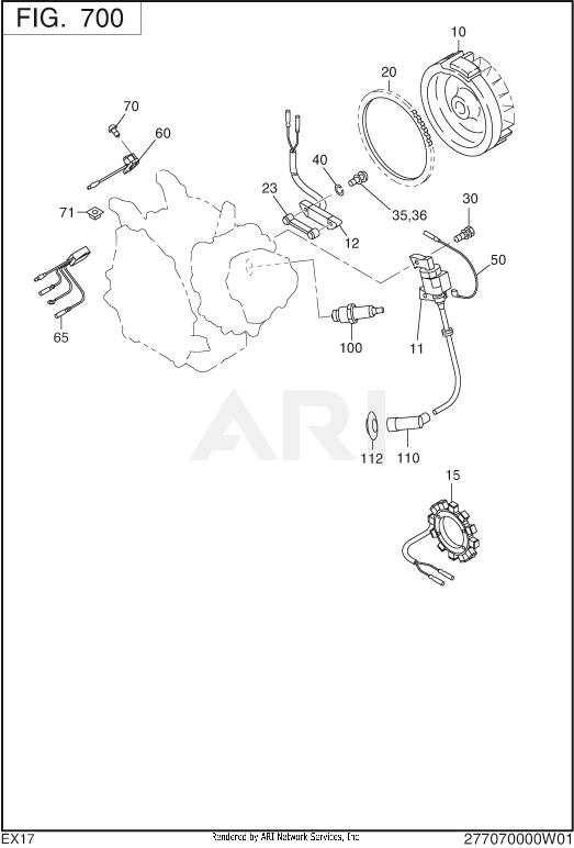 700 Electric Device Diagram and Parts List for EX170D70200  Subaru Engine
