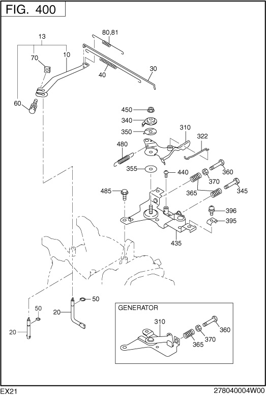 Governor Operation Diagram and Parts List for EX210D41010 EX210 Subaru Engine