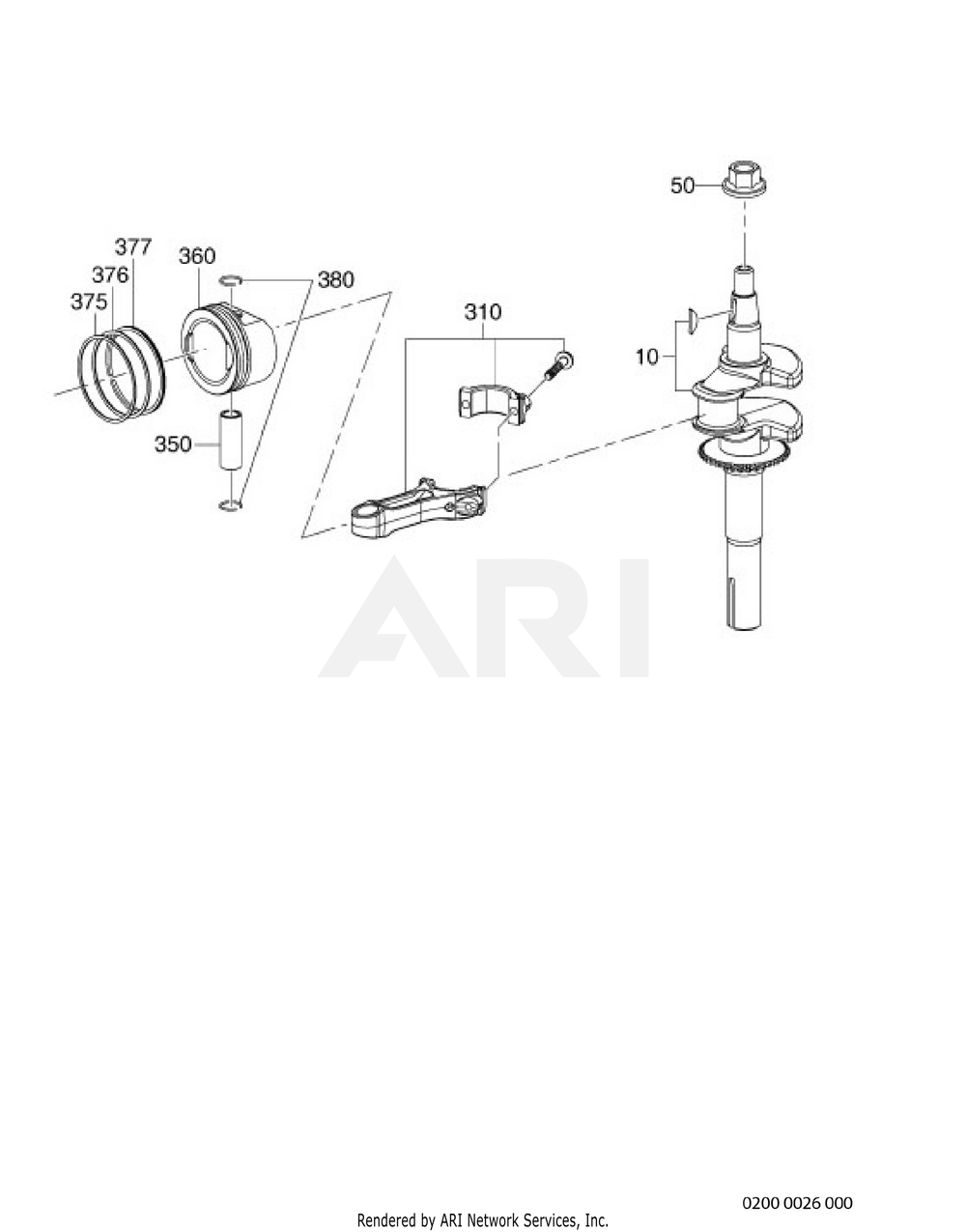 200 Crankshaft Diagram and Parts List for EA190VS5040  Subaru Engine