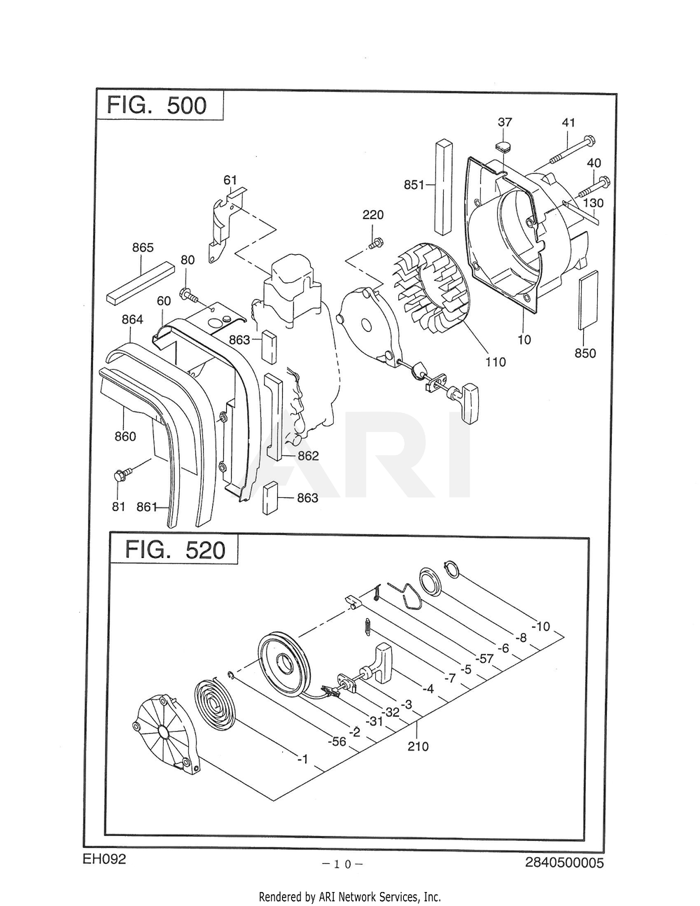 500 Cooling And Starting Diagram and Parts List for RAS17017010  Subaru Generator