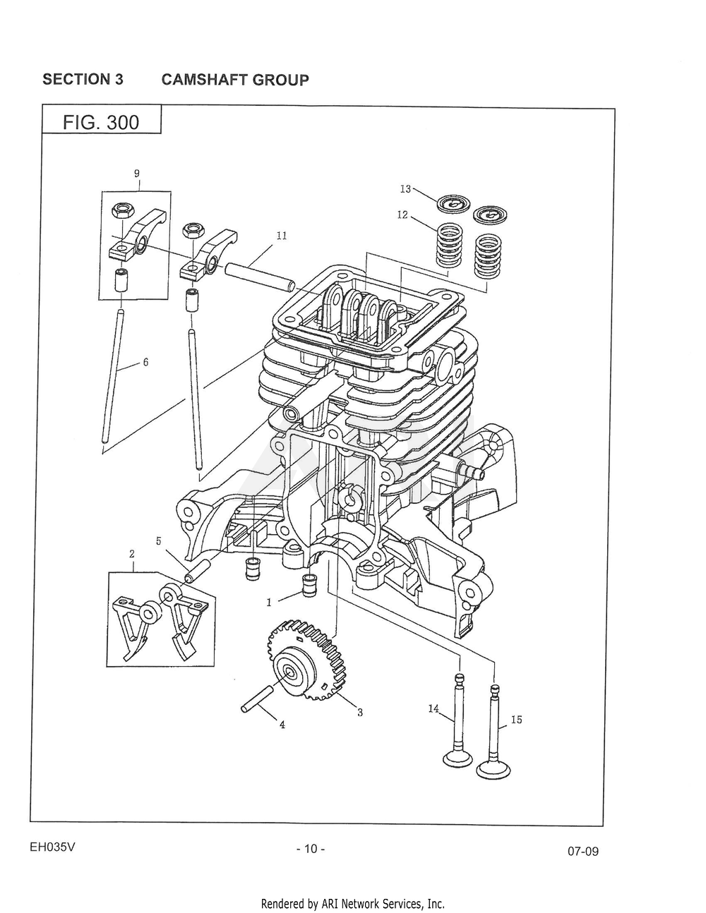 300 Camshaft Diagram and Parts List for EH035VA1305  Subaru Engine